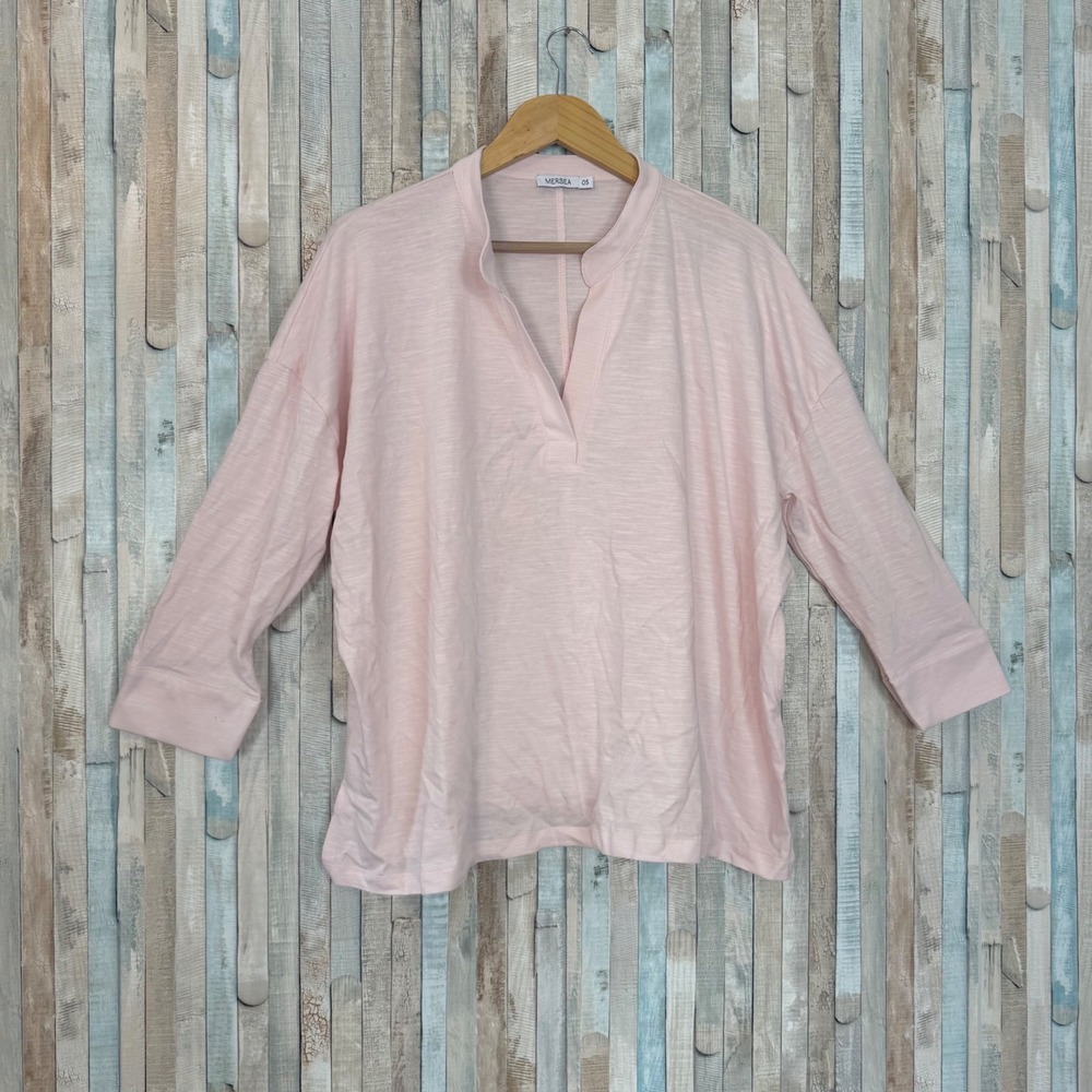 Mersea Amelia Cuff Tee Rose 100% Cotton Oversized Split V-Neck Top One Size OS